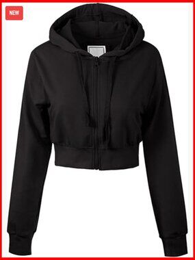 Long Sleeve French Terry Zip Up Crop Hoodie Jacket